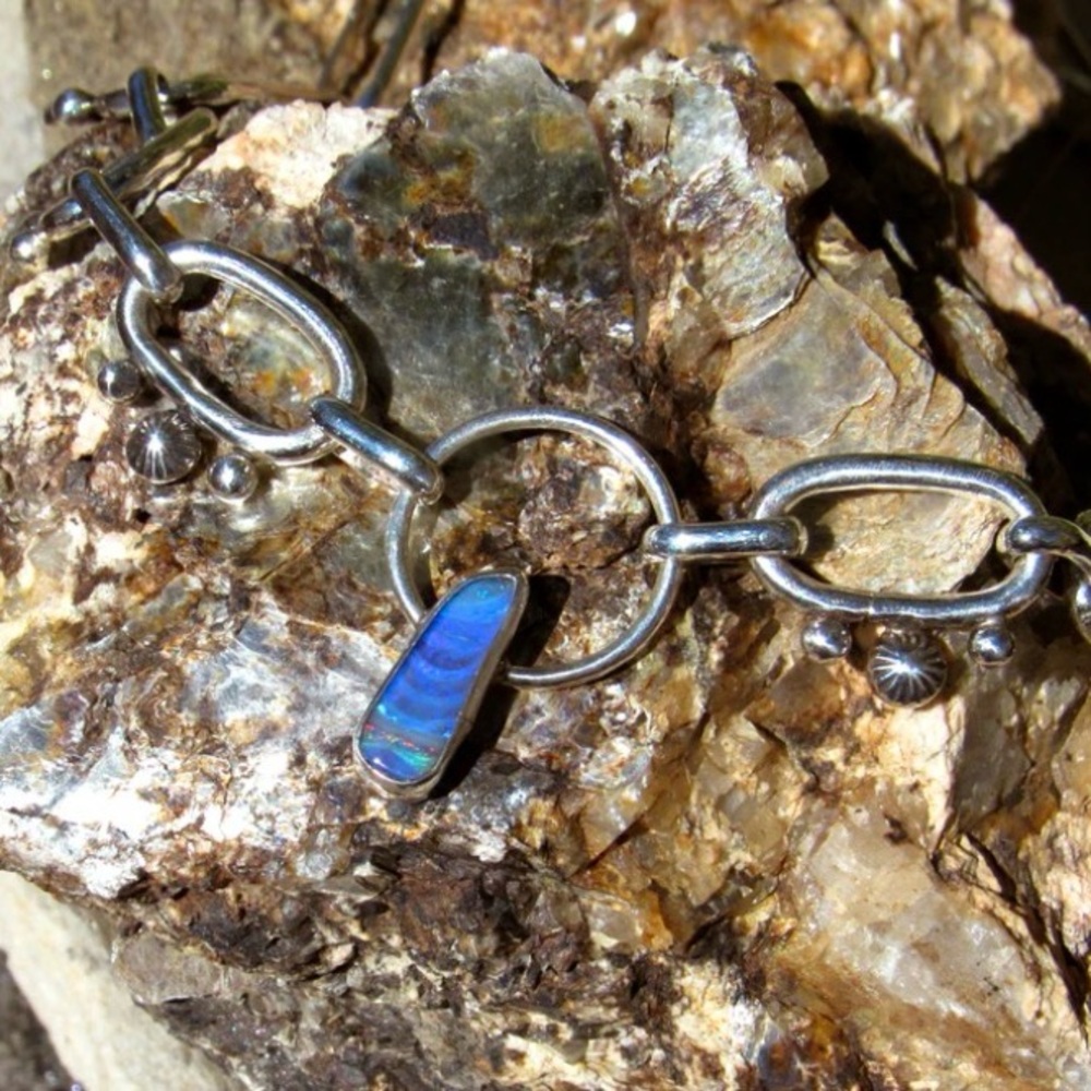 Handmade Opal and Sterling Silver Paperclip Necklace - Picture 9 of 9